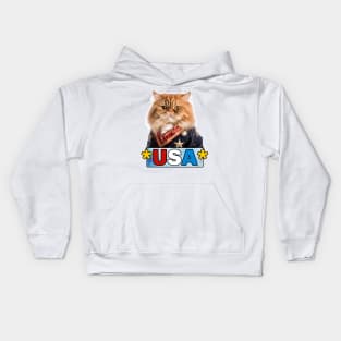 Patriotic Ginger Persian Cat Kids Hoodie